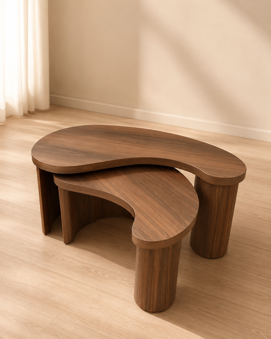 Curved Walnut Coffee Table Set