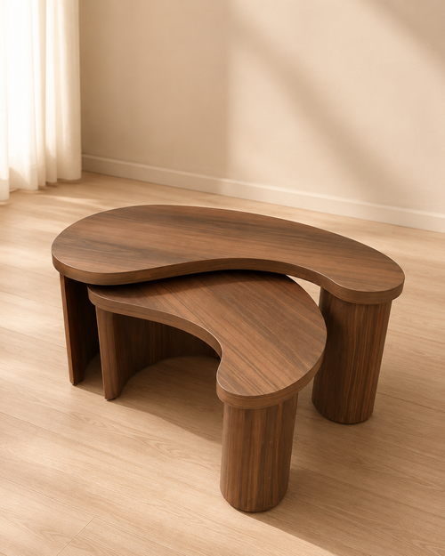 Curved Walnut Coffee Table Set