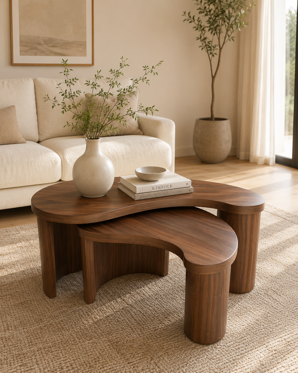 Curved Walnut Coffee Table Set
