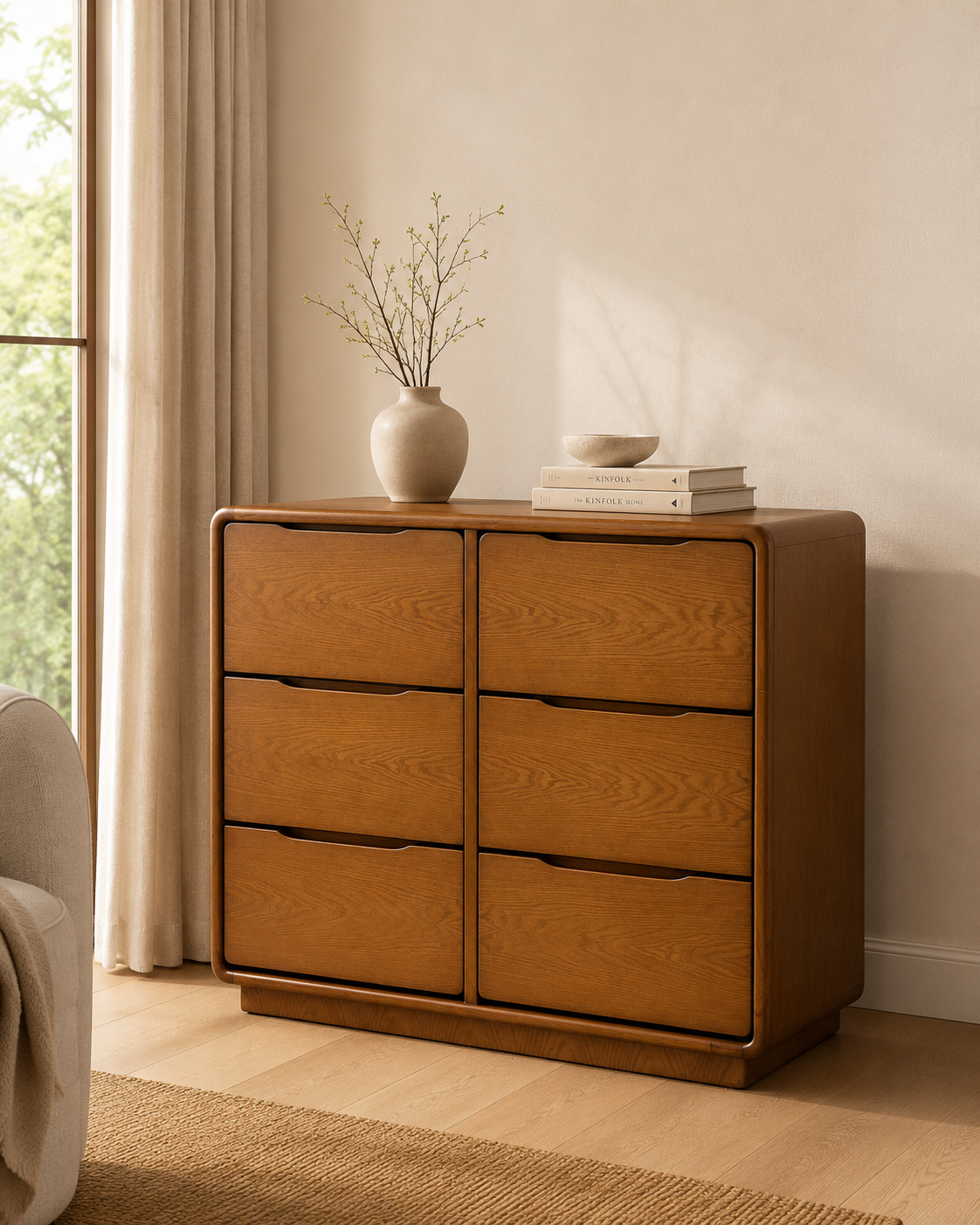 Walnut 6-Compartment Shoe Cabinet